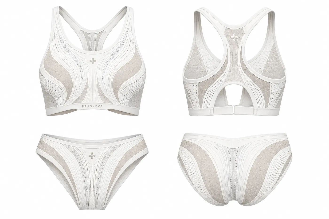 Ivory seamless bra with sculpted knit zones, front view